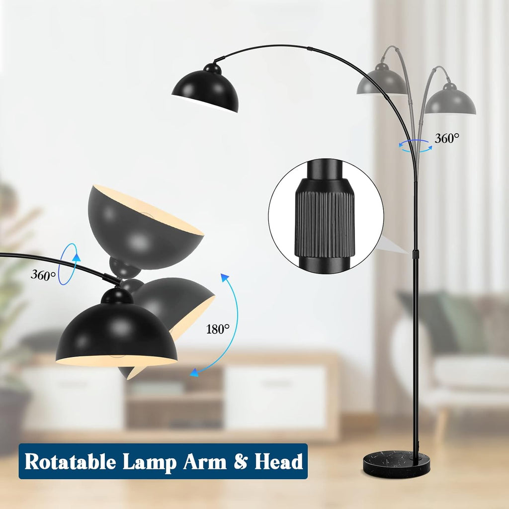 Modern Arc Floor Lamp with Metal Hanging Dome Shade, Industrial Adjustable Over the Couch Stand Up Light