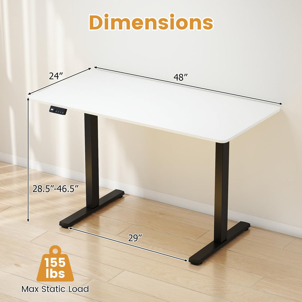 48" x 24" Electric Standing Desk, Ergonomic Height Adjustable Sit to Stand Desk with LED Display & 2 Memory Height