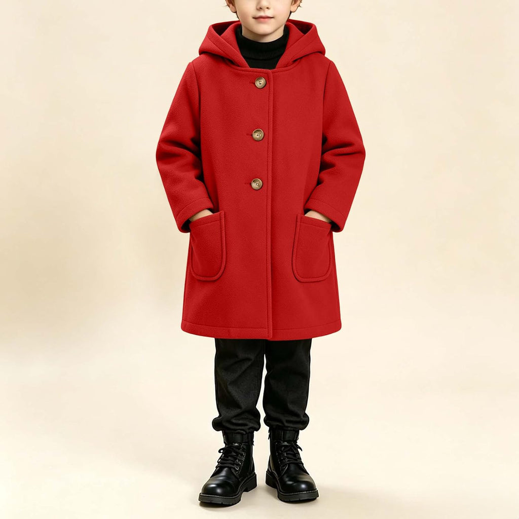 Girls Wool Trench Coat Teens Button Front Outerwear with Pockets