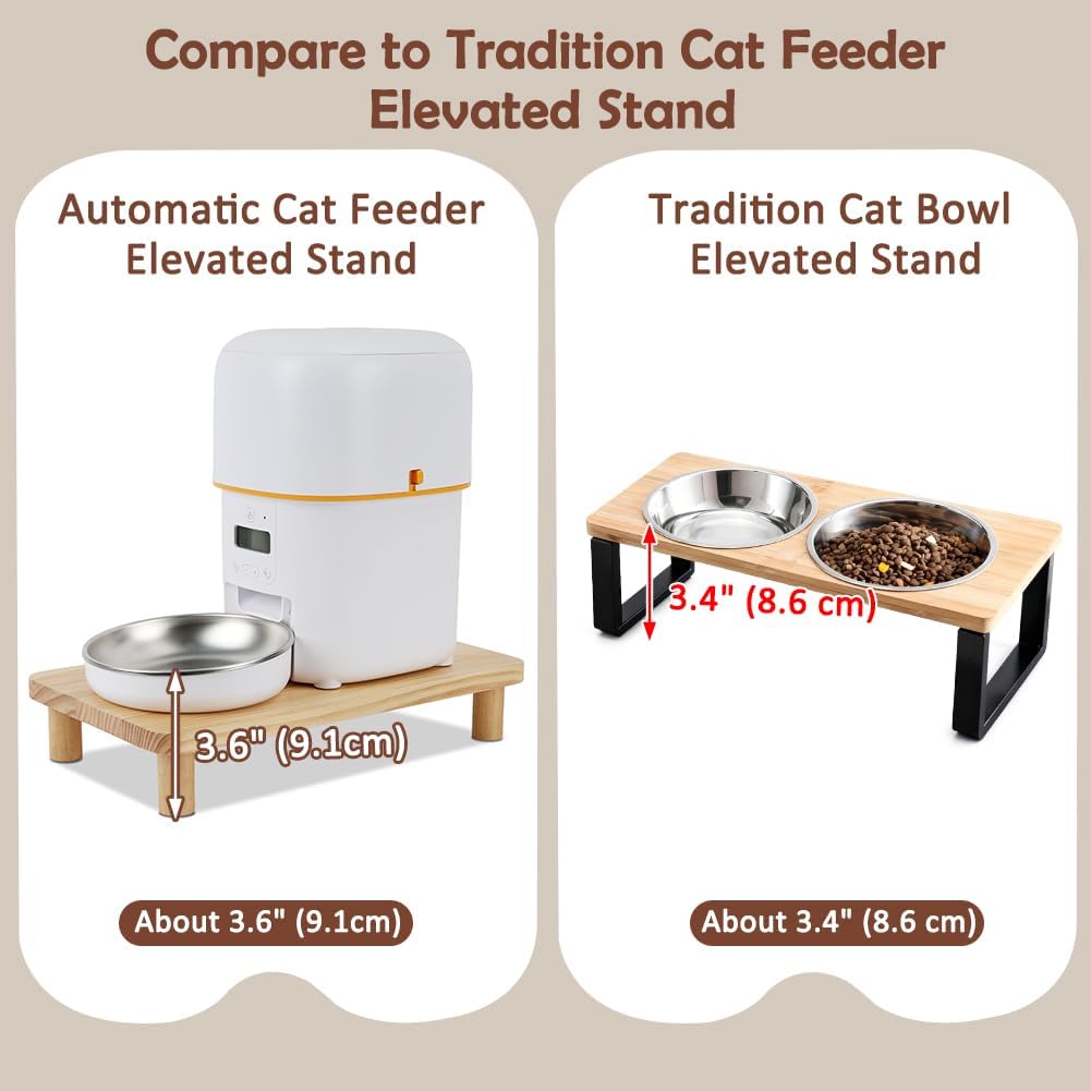 2-Pack Cat Food Stand, Elevated Pine Wood Cat Feeder Stand for 2 Cats