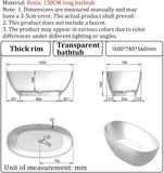 Luxury Transparent Resin Adult Bathtub, Modern Deep Soaking Spa Bathtub with Spring-Loaded Drain, Flat Bottom Design