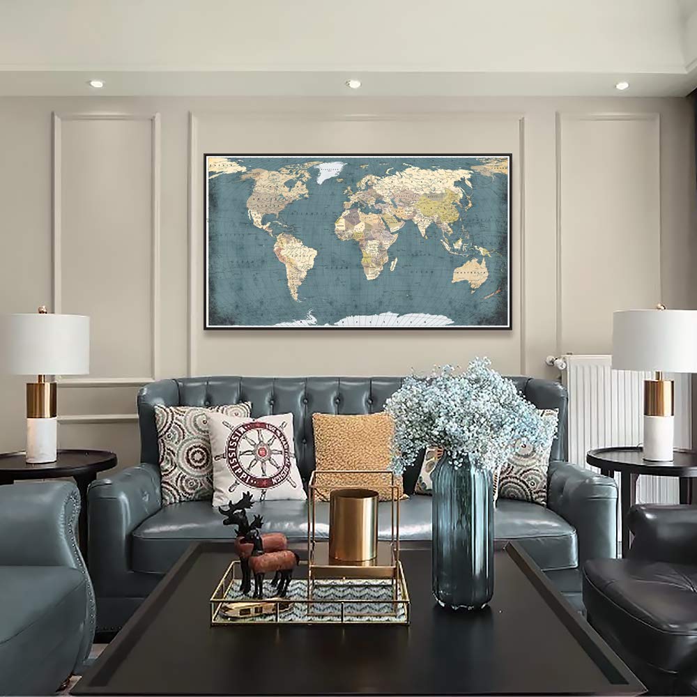 Large Office Wall Decoration Retro Detailed World Map Canvas Print