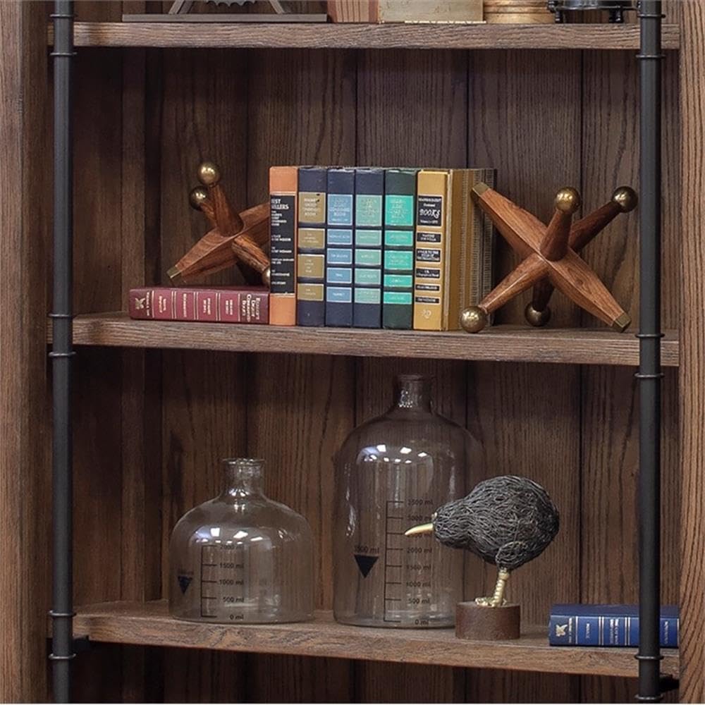 Avondale 120" W Contemporary Wood Bookcase Wall with Ladder Storage Organizer Display, 5 Adjustable Shelves