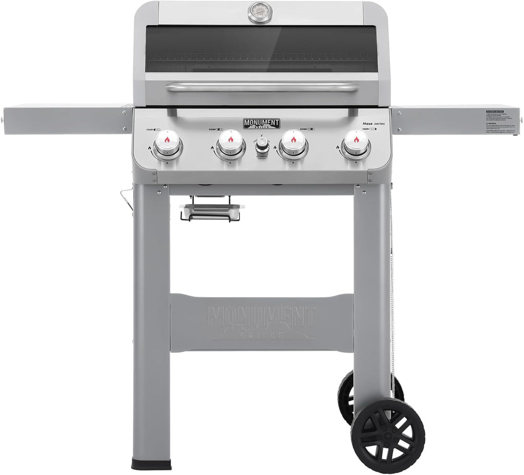 4-Burner Propane Gas Grill, Stainless Steel Outdoor BBQ Grill with Clearview Lid and Foldable Side Shelf for Patio and Garden