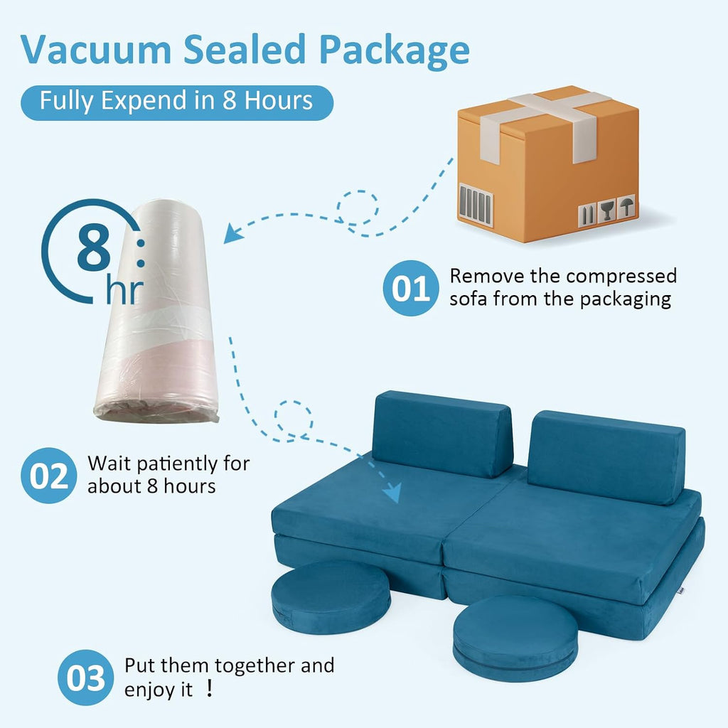 Modular Kids Play Couch, 6 PCS Toddler Creative Sectional Fort Building Sofa for Playroom, Bedroom, Children