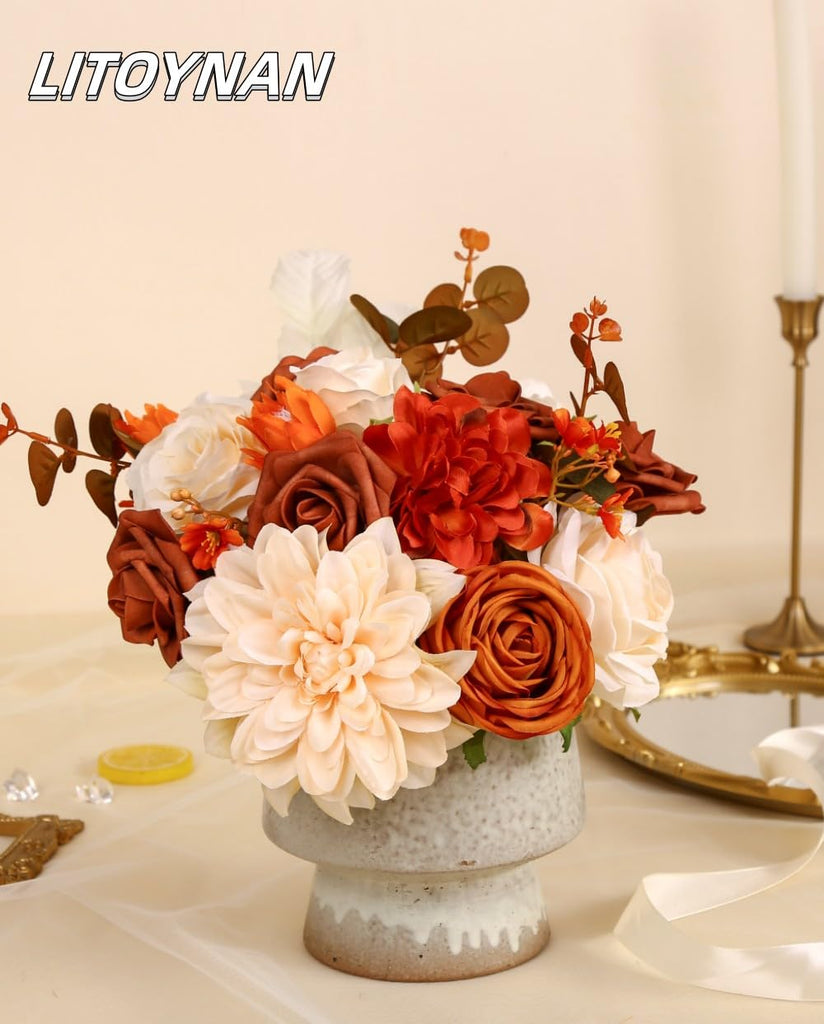 Artificial Flower Box Set Silk Flowers Rose Faux Flowers with Stems for DIY Bridal Wedding Bouquets Centerpieces