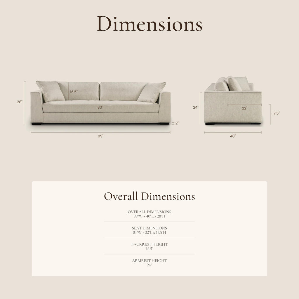 Capri 99" Sofa - Upholstered in Performance Fabric, Square‐Arm Design with Loose Cushions and Solid Frame - Fully