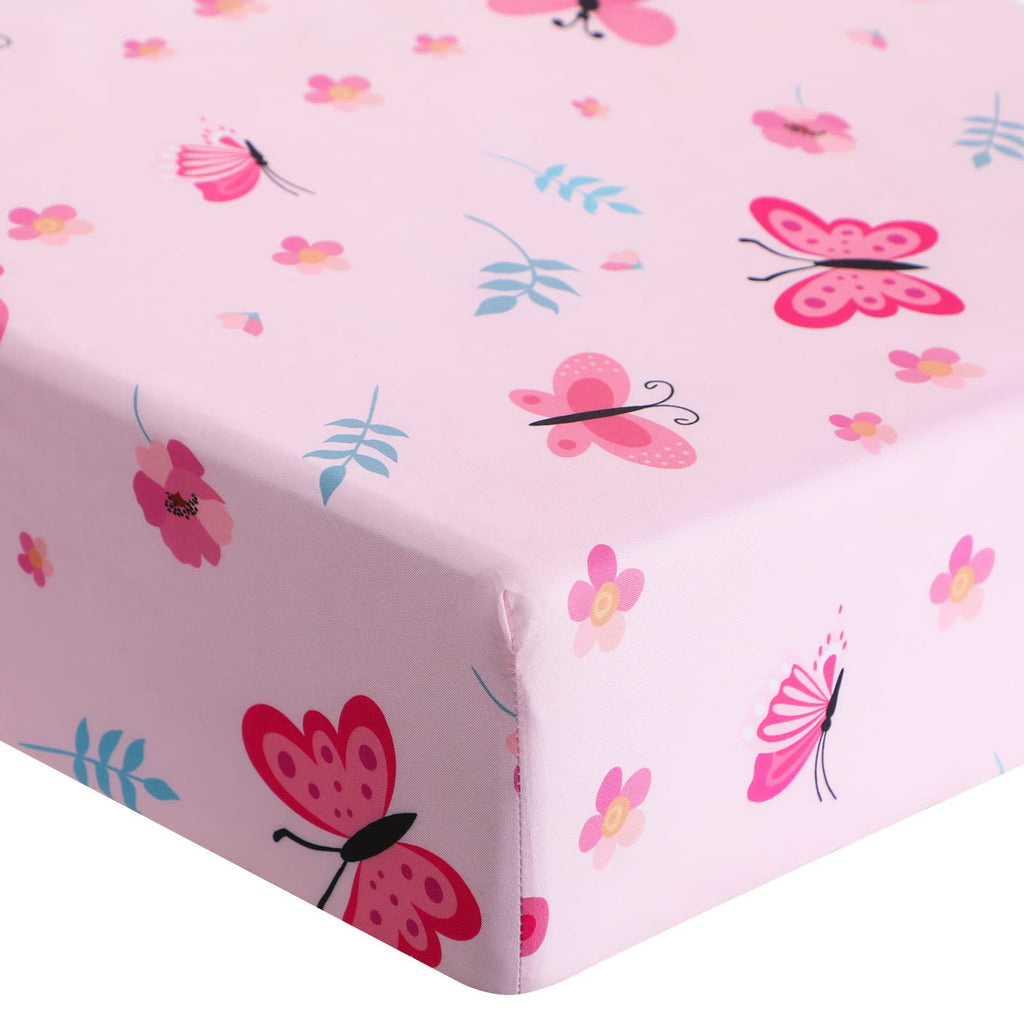 3 Pieces Butterfly Baby Crib Bedding Set for Girls, Pink