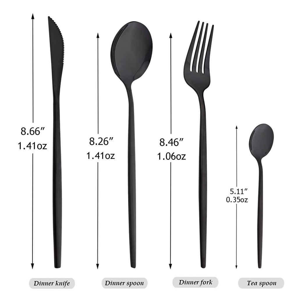 24-Piece Mirror Black Polished Flatware, 18/0 Stainless Steel Dinnerware Set Include Knife Fork Spoon Teaspoon