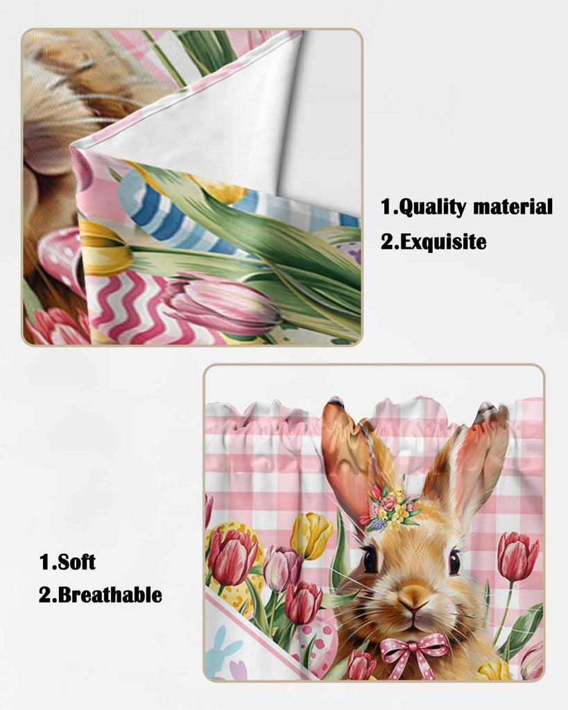 Swag Valances for Windows, Easter Rabbit Tulips Buffalo Check Rod Pocket Thermal Insulated Kitchen Window Curtains