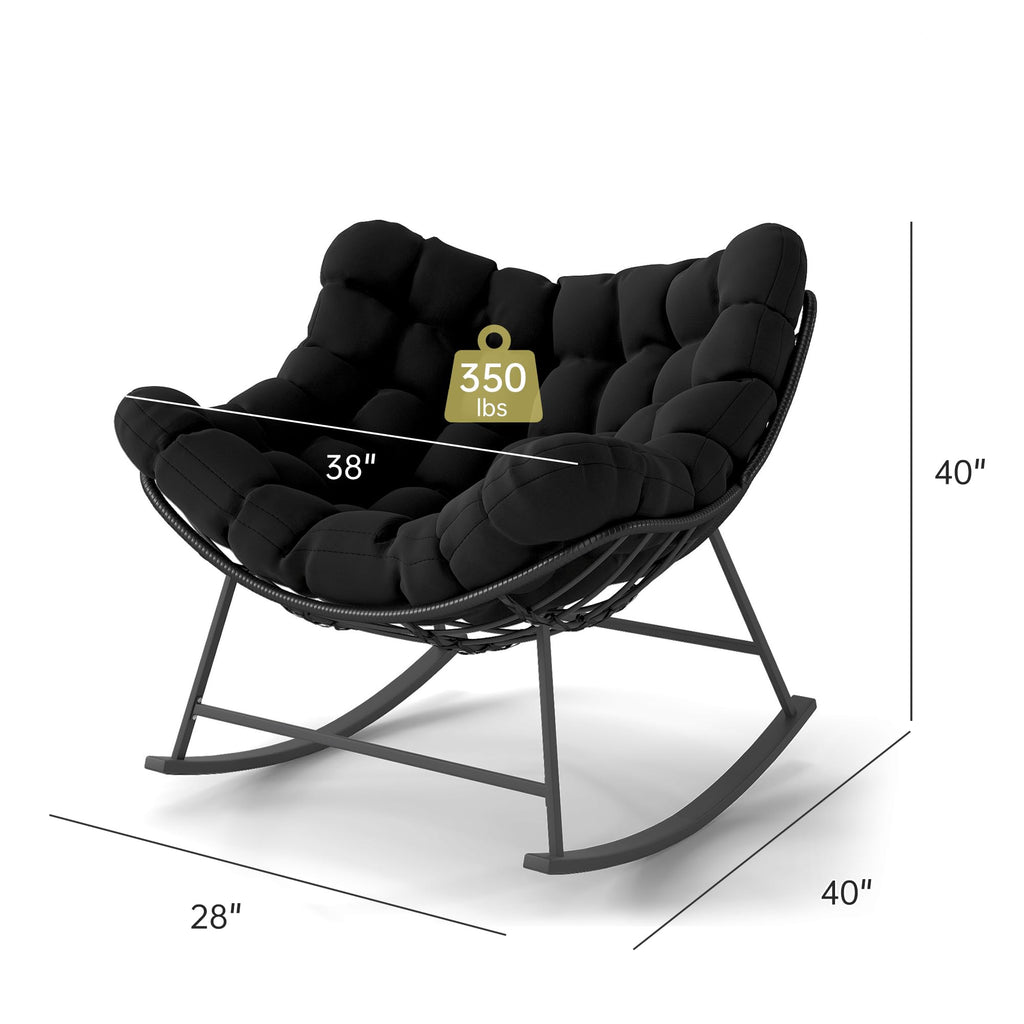 Oversized Outdoor Papasan Rocking Chair Set of 2, Black