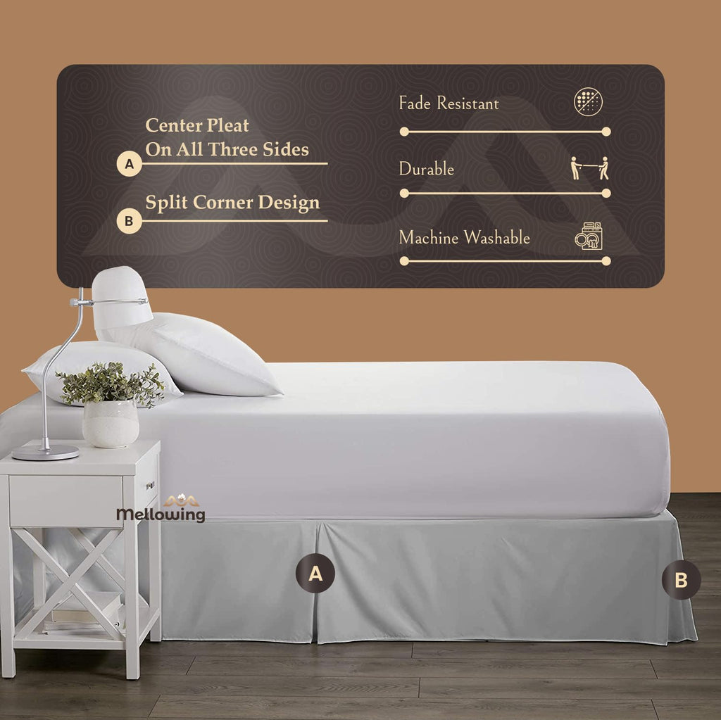 Pleated Bed Skirt with Platform Three Sided Coverage 14 inch Tailored Drop Brushed Microfiber Pleated Bed Skirt with