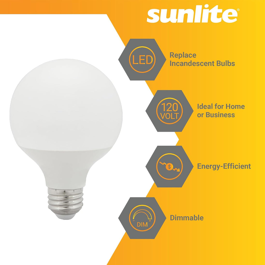 LED G25 Globe Light Bulb, 6 Watts (60W Equivalent), Standard E26 Base, 500 Lumens, Dimmable, Frosted, 90 CRI