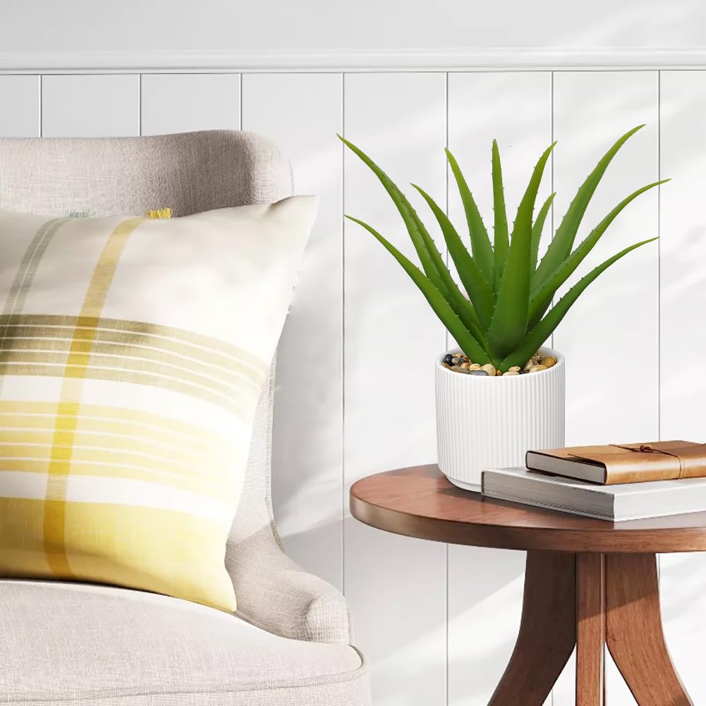 Artificial Succulent Aloe Plants 12 Inch Faux Succulents with Ceramic Pot Fake Aloe Potted Plant Indoor Bathroom