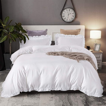 Luxuriate Hotel Hypoallergenic Ultra Soft Design 100% Egyptian Cotton Ruffle Duvet Cover with Zipper Colser &
