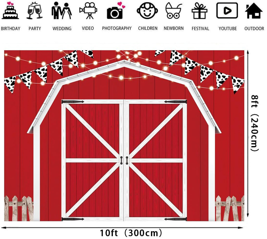 Red Barn Door Wooden Farmhouse Backdrop 10×8FT