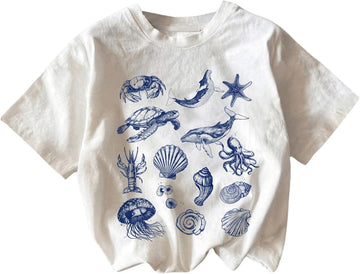 Girl's Cute Graphic T Shirts Short Sleeve Crewneck Tees Summer Trendy Preppy Tops Clothes