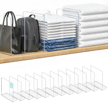 Shelf Dividers for Closet Organization: 12 Pack Durable Clear Acrylic Divider Organizer for Shelves - Vertical