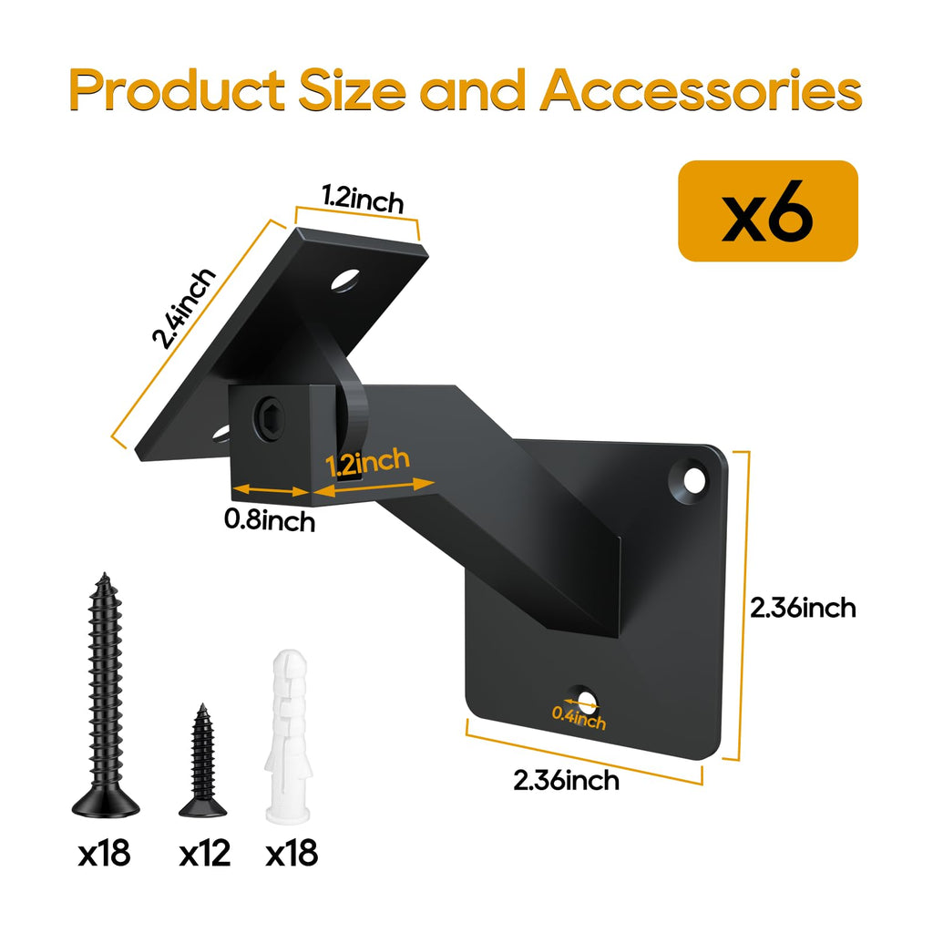 Adjustable Handrail Brackets - Heavy Duty Stair Railing Brackets with Screws, Black Carbon Steel, Wall Mounted for
