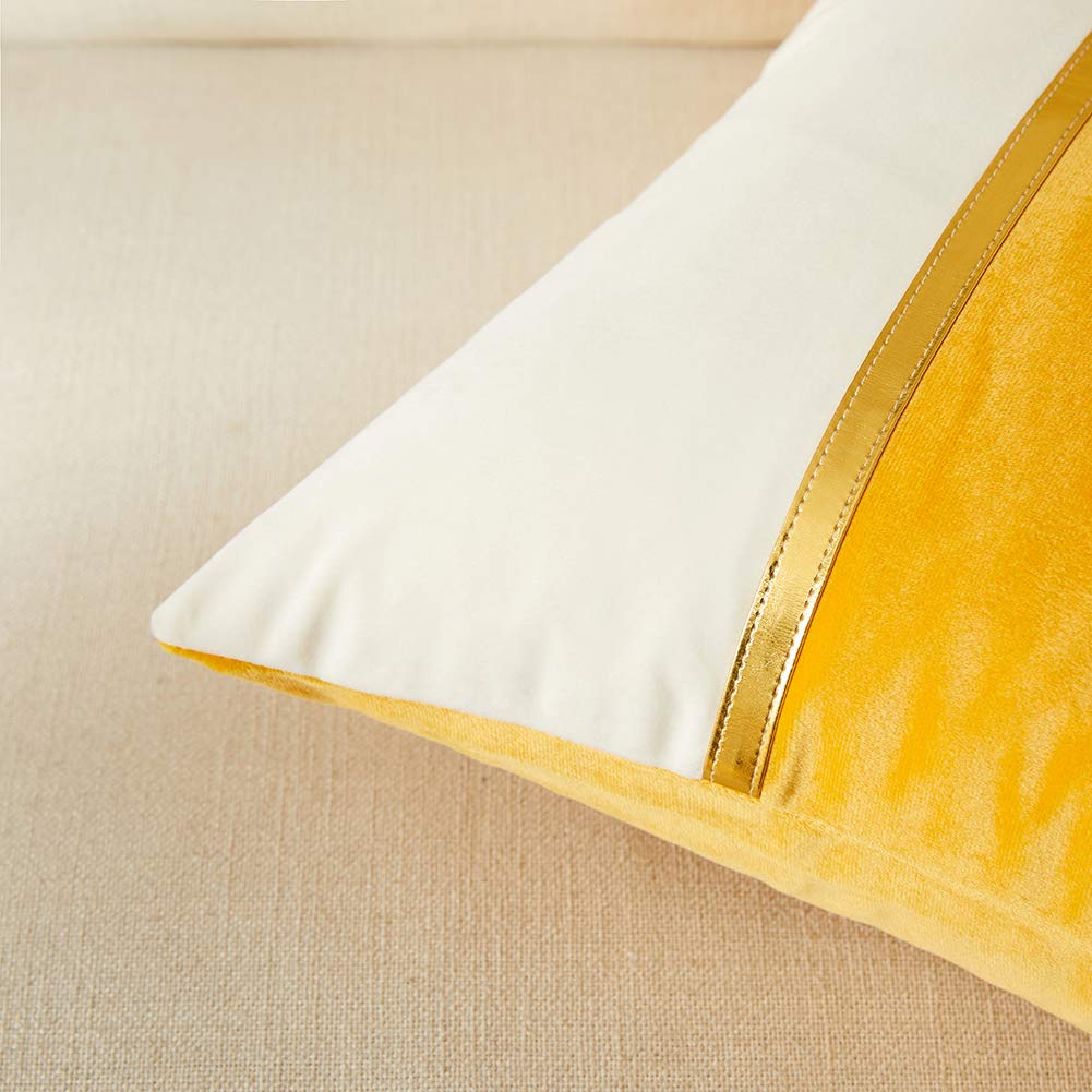 Pack of 2 Patchwork Soft Velvet Decorative Throw Pillow Covers, Luxury Modern Solid Cushion Case for Couch Sofa Bed