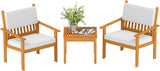 3-Piece Patio Furniture Set Acacia Wood Patio Bistro Set Outdoor Chat Conversation Table Chair Set Wood Chat Set with