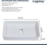 24" Bathroom Sink Dorp in 24x14 Large White Vessel Sink for Bathroom Porcelain Rectangule Ceramic Modern