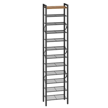 12-Tier Narrow Shoe Rack, Tall Shoe Rack for 12-24 Pairs, Slim Shoe Storage Organizer with Wooden Top, Space Saving