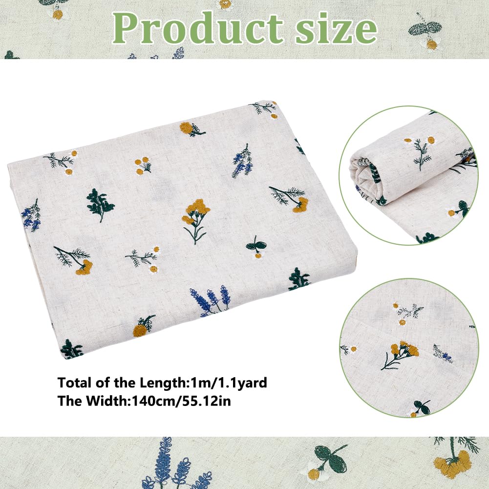 1.1 Yard Flower Cotton Linen Fabric, 55" Wide Embroidered Lavender Daisy Pattern Fabric for DIY Craft Sewing Dress