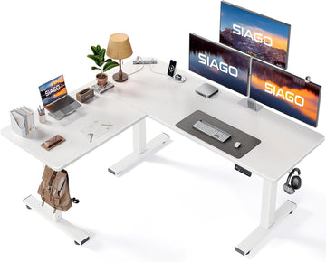 63x55 Inch L-Shaped Standing Desk with Charging Station Corner Desk | Adjustable L Shape Corner Computer Desk with