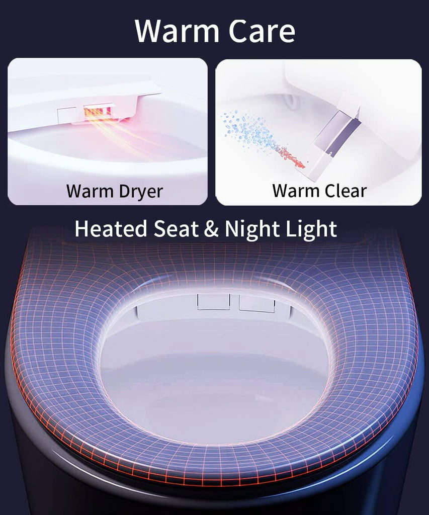 Smart One-Piece Toilet with Built-In Bidet, Elongated Heated Seat, Auto Flush, Foot Sensor Flush, Warm Wash, ADA Comfort Height, Blackout Flush, Night Light, LED Display