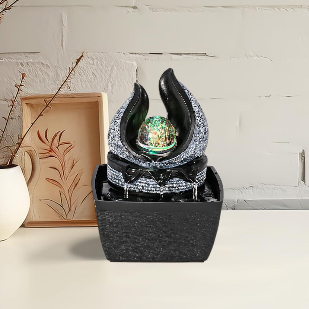 Tabletop Water Fountains Indoor, 3 Gears Desktop Fountain with Led Rolling Ball, Table Top Small Water Feature