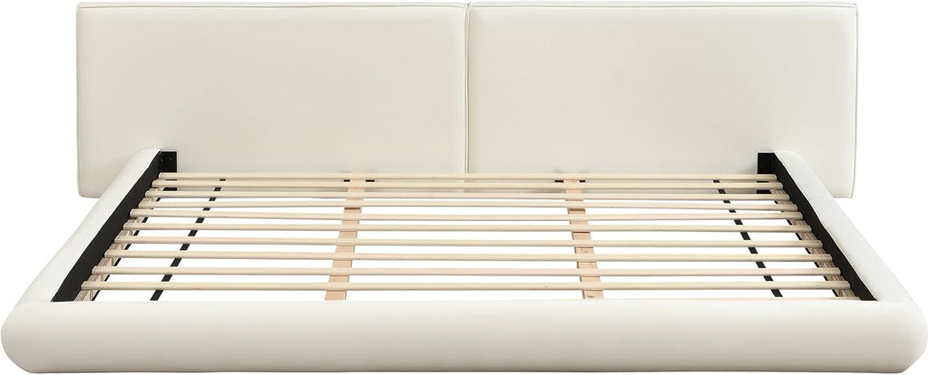 Low Profile Floor-Hugging Platform Bed, Cream