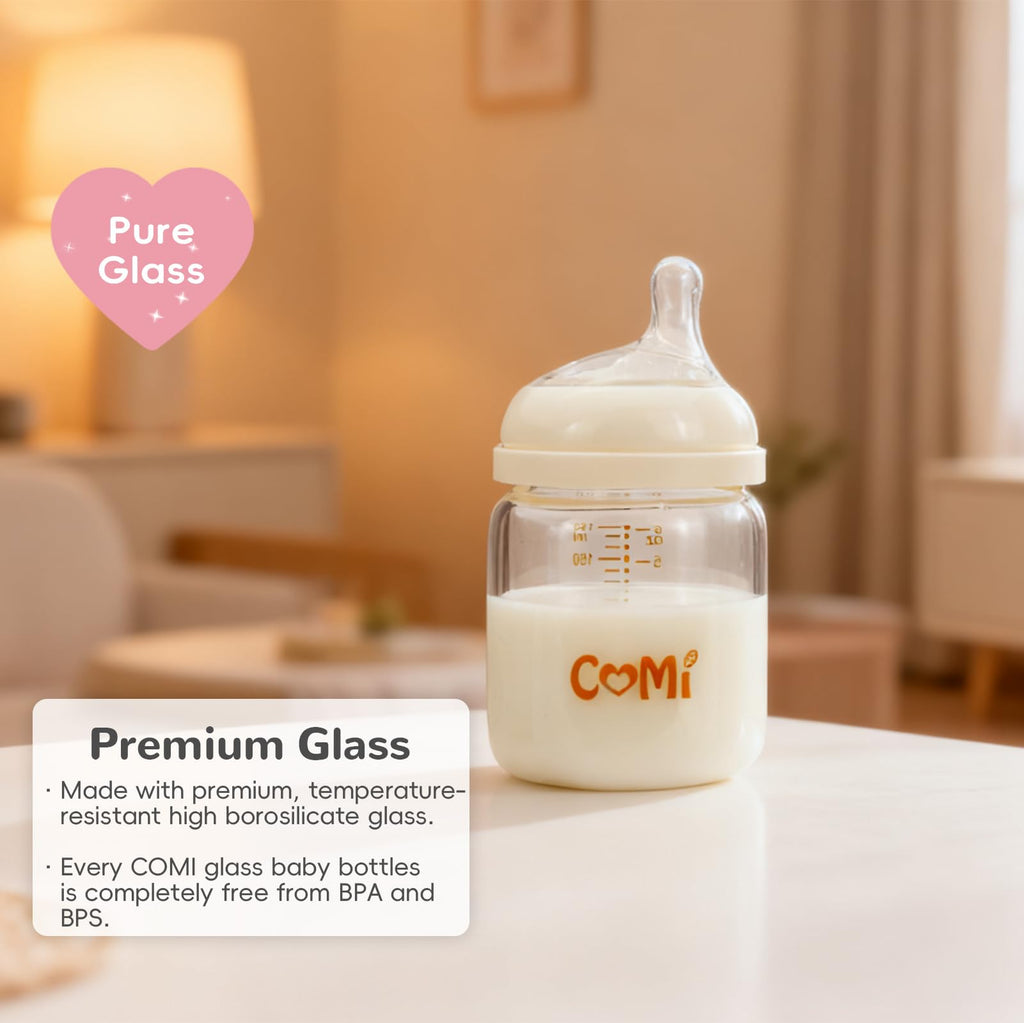 Natural Glass Baby Bottles for Breastfeeding Babies,Newborn Anti-Colic Baby Bottle Set with Slow Flow Nipple,0-3
