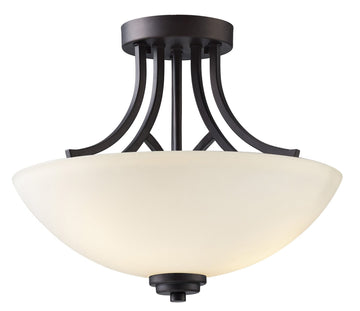 Somerset 3-Light Semi-Flush Mount, 15-Inch Oil Rubbed Bronze Ceiling Light with Flat Opal Glass Shade, Transitional