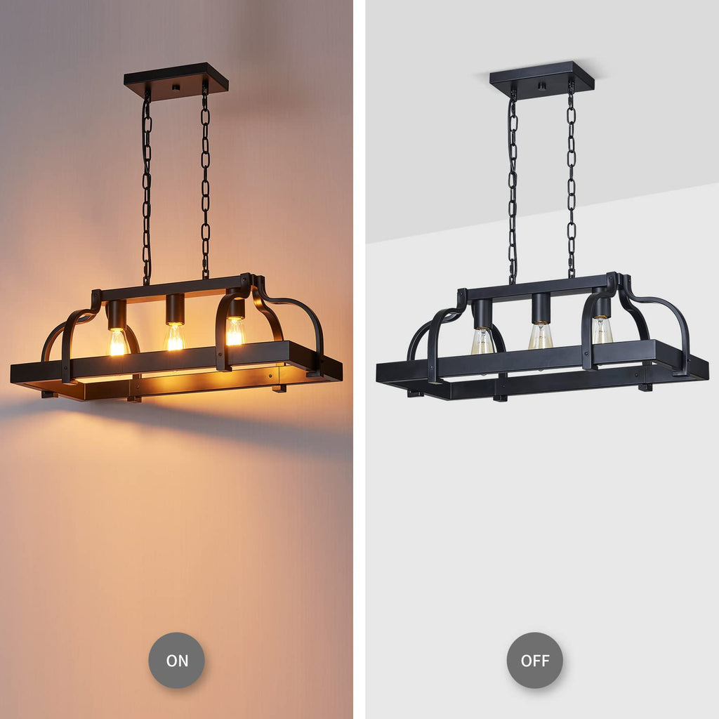 3-Light Metal Pot Hanging Rack Chandelier Linear Pendant Ceiling Lighting Rustic Farmhouse Fixture Kitchen Island