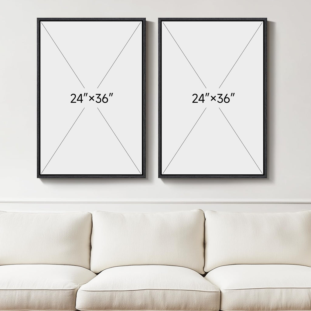 Large Framed Black White Abstract Wall Art Set of 2, 24x36