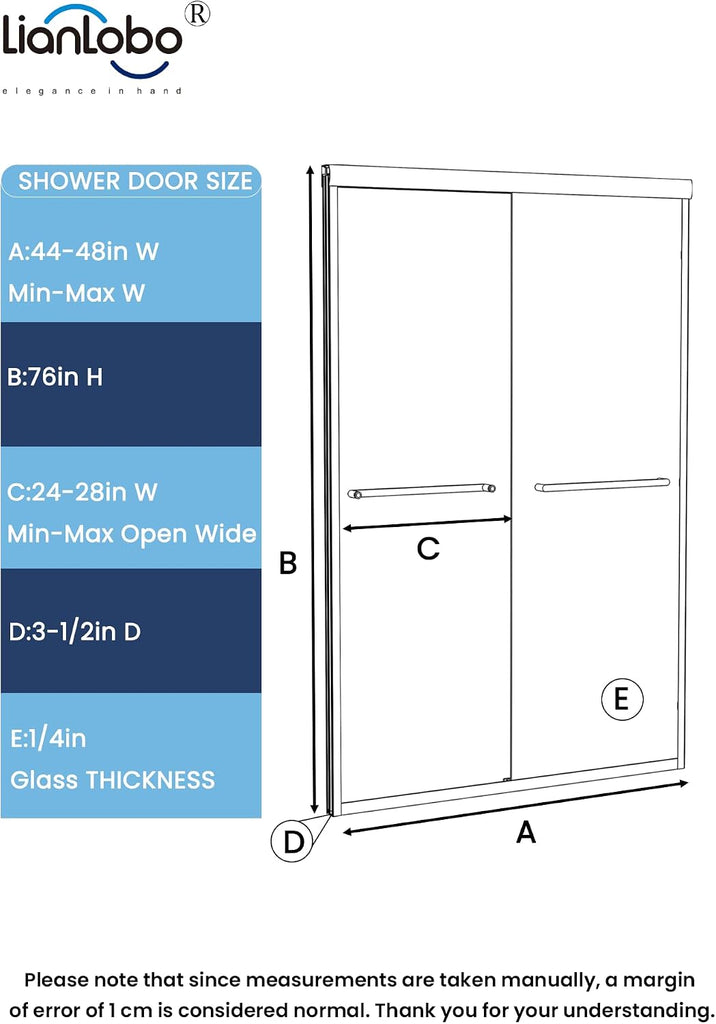 Glass Shower Door, 56"-60" W x 72" H Sliding Shower Door
