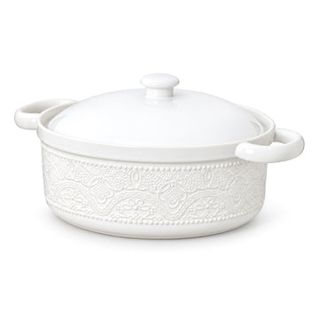 FE Casserole Dish with Lid, 2 Quart Ceramic Baking Dish, Bright White