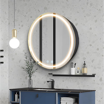 20inch Round Medicine Cabinet with Lights, Led Medicine Cabinet with Defogger, Illuminated Mirror Cabinet