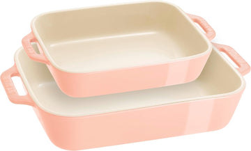 Ceramic 2-pc Rectangular Dish Set - Macaron Pastel Pink