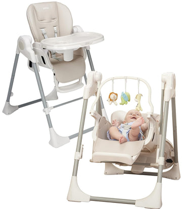 Baby SnuggleBug in-1 Infant Swing & High Chair, Adjustable Seat Recline, Height, & Feeding Tray, App Control, Music