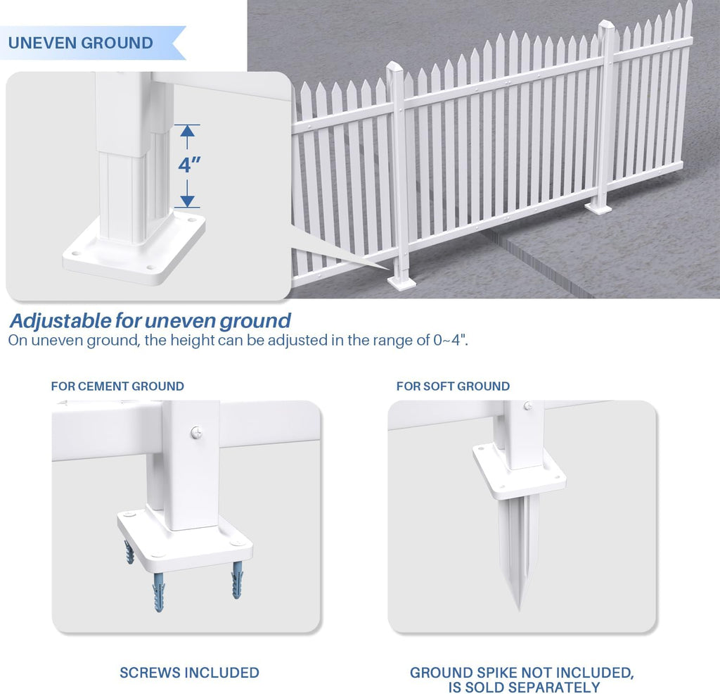 2 Sets 36" H x 84" L Vinyl White Picket Fence Panels No Ground Spike Decorative Fencing for Pool Garden Backyard
