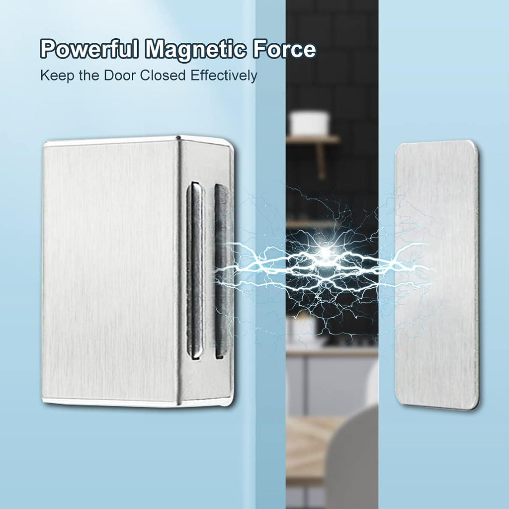No Drill Adhesive Magnetic Door Catch - 17lb Holding Force, Cabinet Magnets & Drawer Closure, Self-Stick Stainless