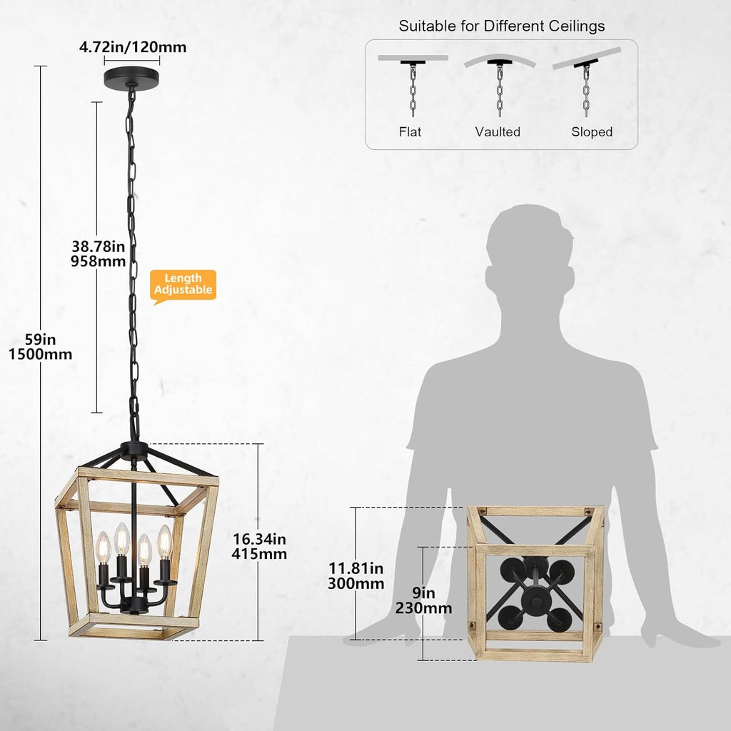 4 Light Chandelier Fixture, Farmhouse Light Fixtures Geometric Metal Cage Modern Ceiling Light with Adjustable Height, E12 Base Hanging Lights for Kitchen Island, Dining Room, Living Room, Indoor A128-B0C14G7XHP