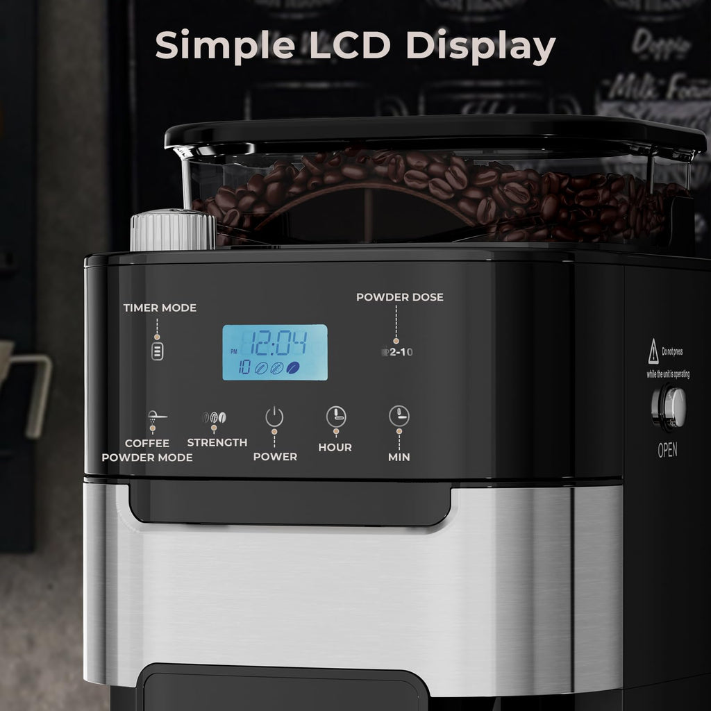 Drip Coffee Maker with Built In Grinder, 10-Cup Grind and Brew Coffee Machine Fully Automatic, Programmable with Brew