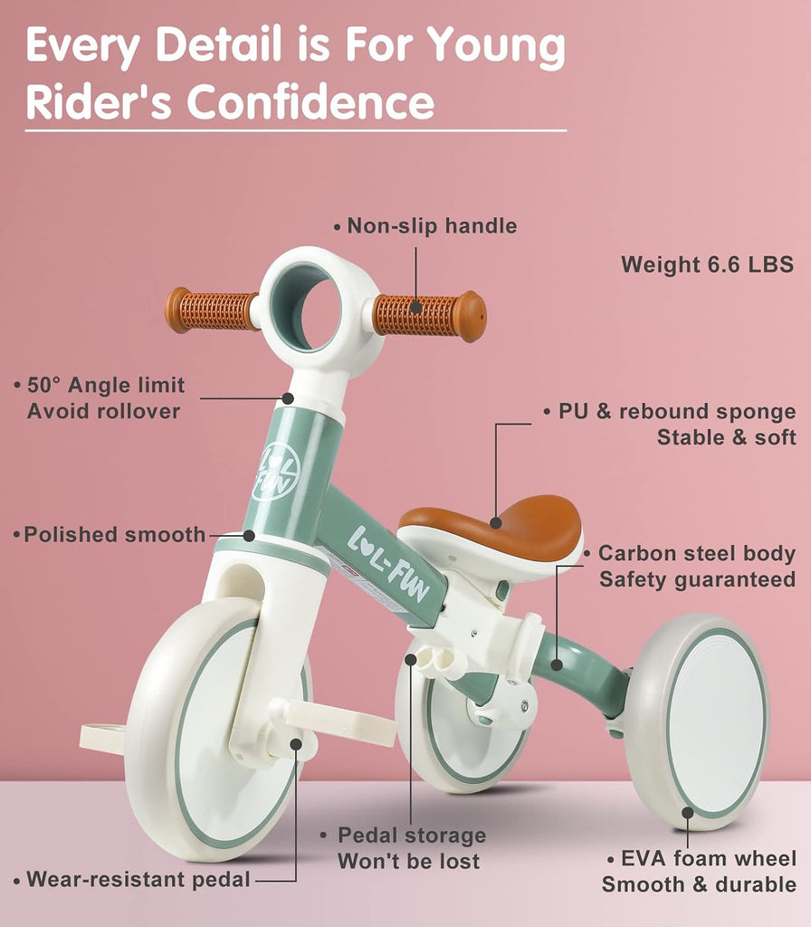 Toddler Balance Bike for 1 2 Year Old, 4 in 1 Tricycle for Toddlers 1-3