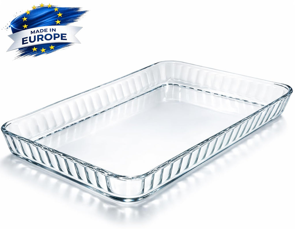 4-Qt (16" x 11" x 2") Glass Baking Dishes for Oven, Glass Oven Pan & Tray Bakeware, Borosilicate Glass Casserole Dish