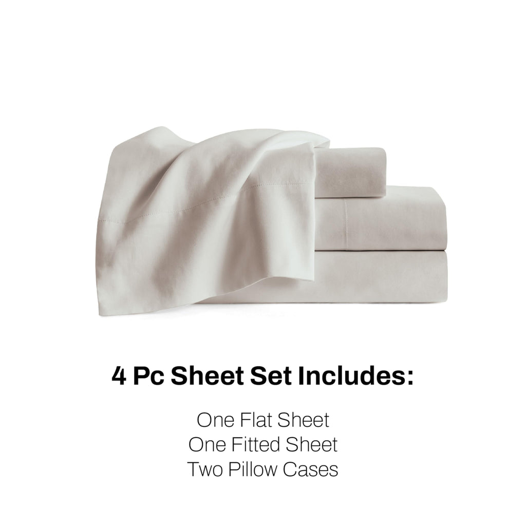King Sheet Set, 4 Piece Bed Sheets, 100% Cotton Sateen 425 TC, 1 Flat Sheet, 1 Fitted, 2 Pillowcases, Off White
