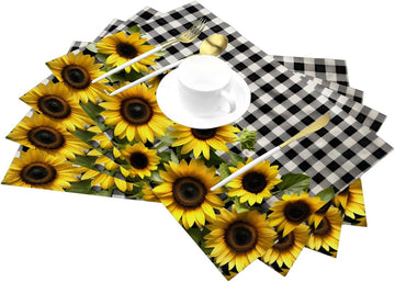 Vinyl Placemats Heat Resistant Non-Slip PVC Place Mats Wipeable Washable Woven Table Mat Plastic Dinner - Set of 4