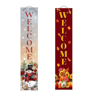 Fall Double Sided Reversible Pine Porch Leaner 47x9.5 Fall Foliage/Snowman For Fall Porch Leaner